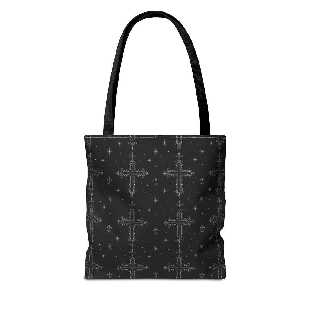 Gothic Cross Pattern Tote Bag – Black All-Over Print Shoulder Tote