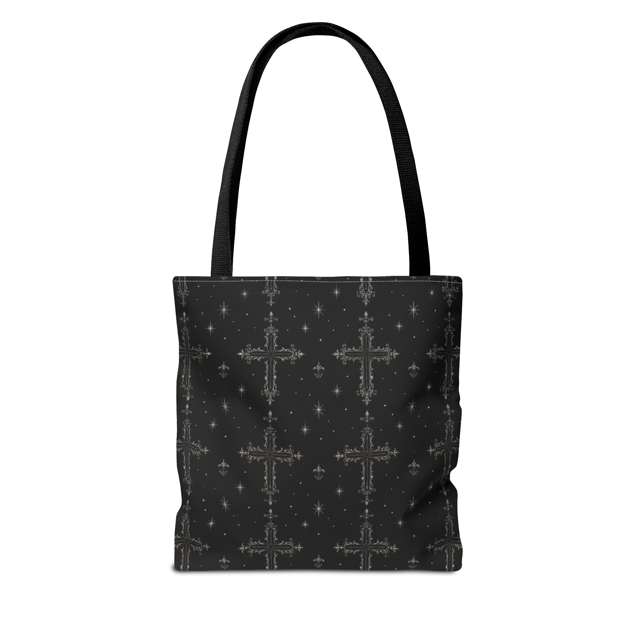 Gothic Cross Pattern Tote Bag – Black All-Over Print Shoulder Tote